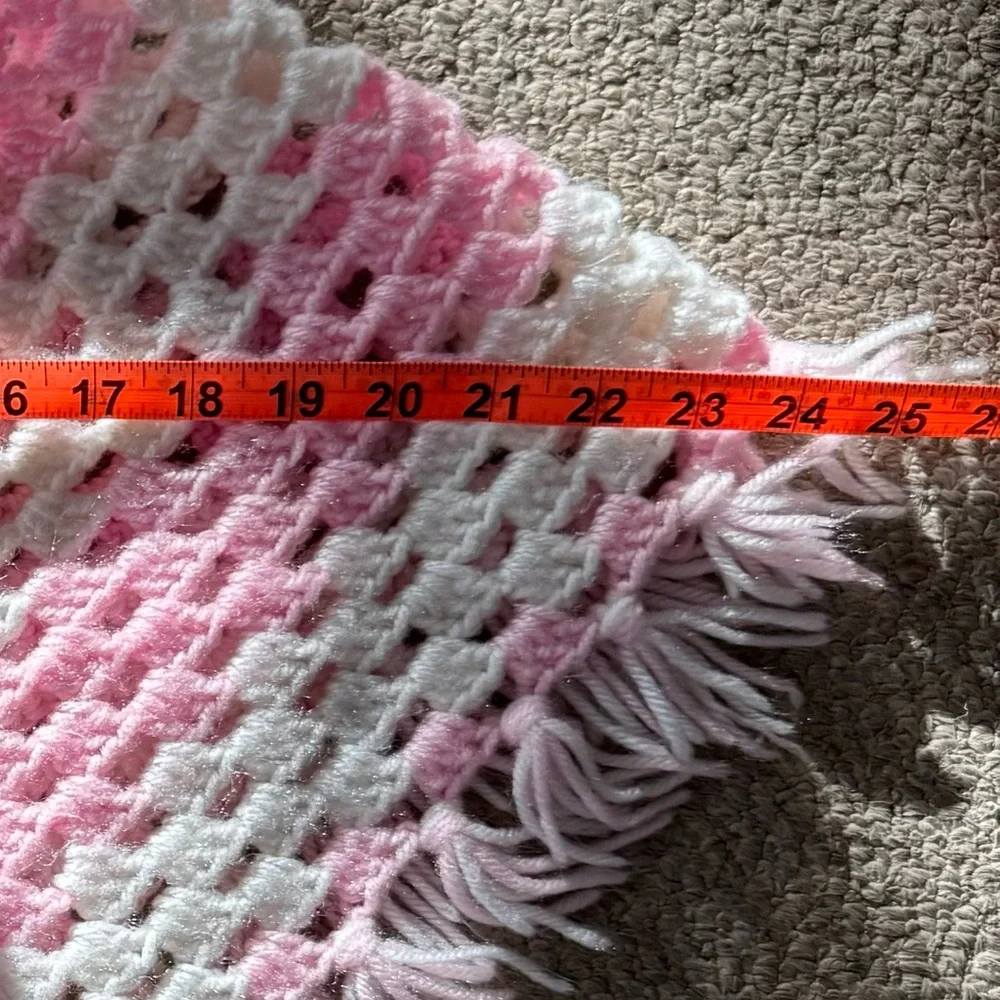 Handmade Pink and White Crochet Kids Poncho